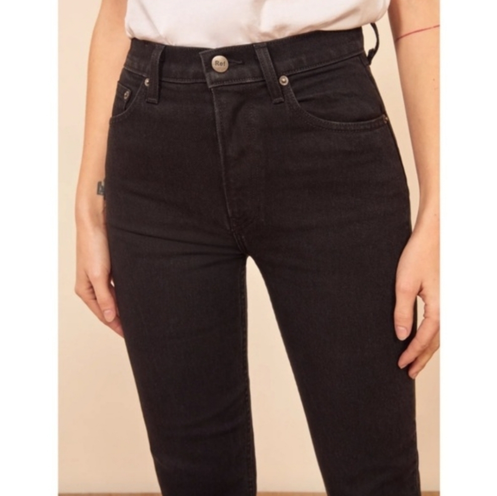 Reformation Liza High Straight Cropped Jeans Size 29 Faded Black Wash - Picture 9 of 10